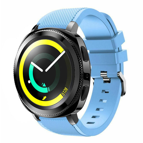 Twill Silicone Strap, sand blue, on a watch, 3/4 front view