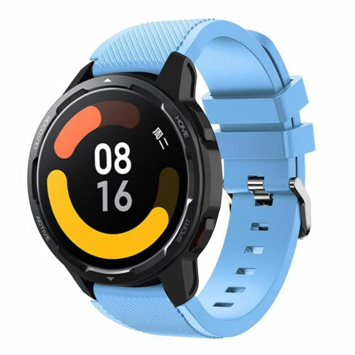 Twill Silicone Strap, sand blue, on a watch, 3/4 front view