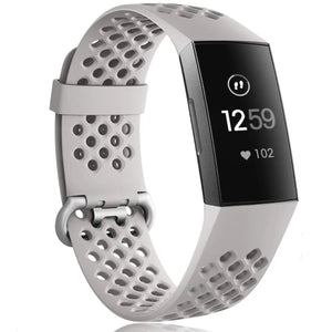 Breathable Silicone Strap, grey, on a watch, 3/4 front view