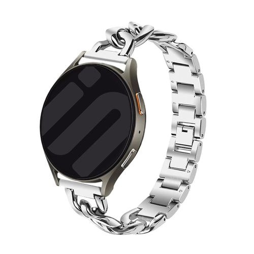 Steel Chain Strap, silver, on a watch, 3/4 front view