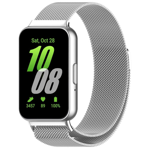 Milanese Strap, silver, on a watch, 3/4 front view