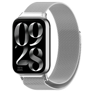 Milanese Strap, silver, on a watch, 3/4 front view