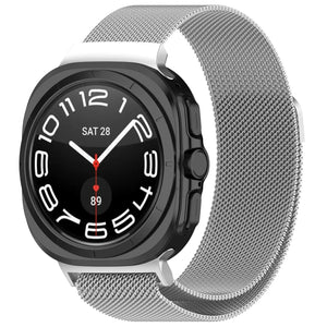 Milanese Strap, silver, on a watch, 3/4 front view