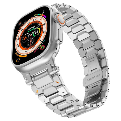 Explorer Steel Strap, silver, on a watch, 3/4 front view