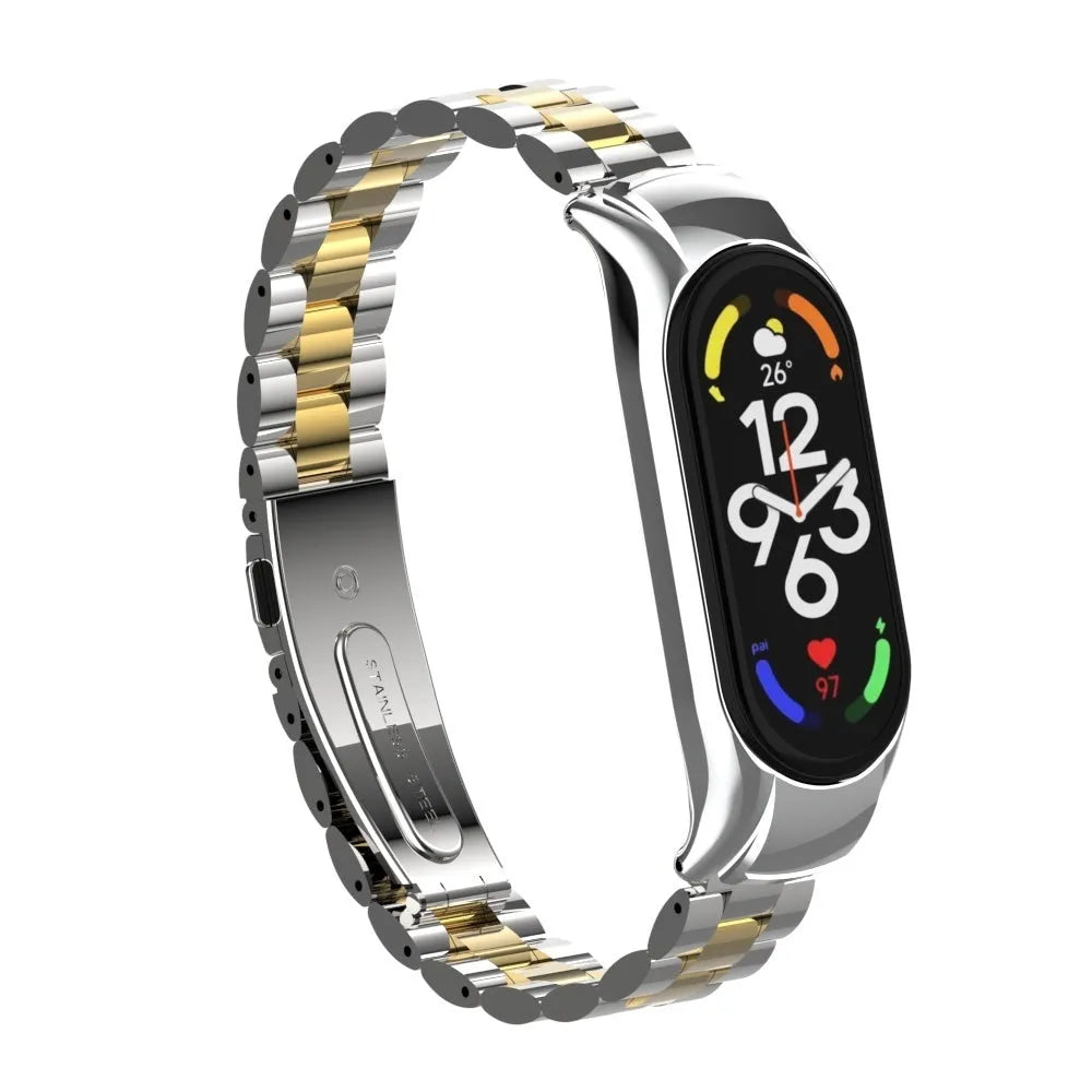 Steel Strap, silver/gold, on a watch, 3/4 front view