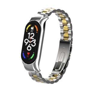 Steel Strap, silver/gold, on a watch, 3/4 front view
