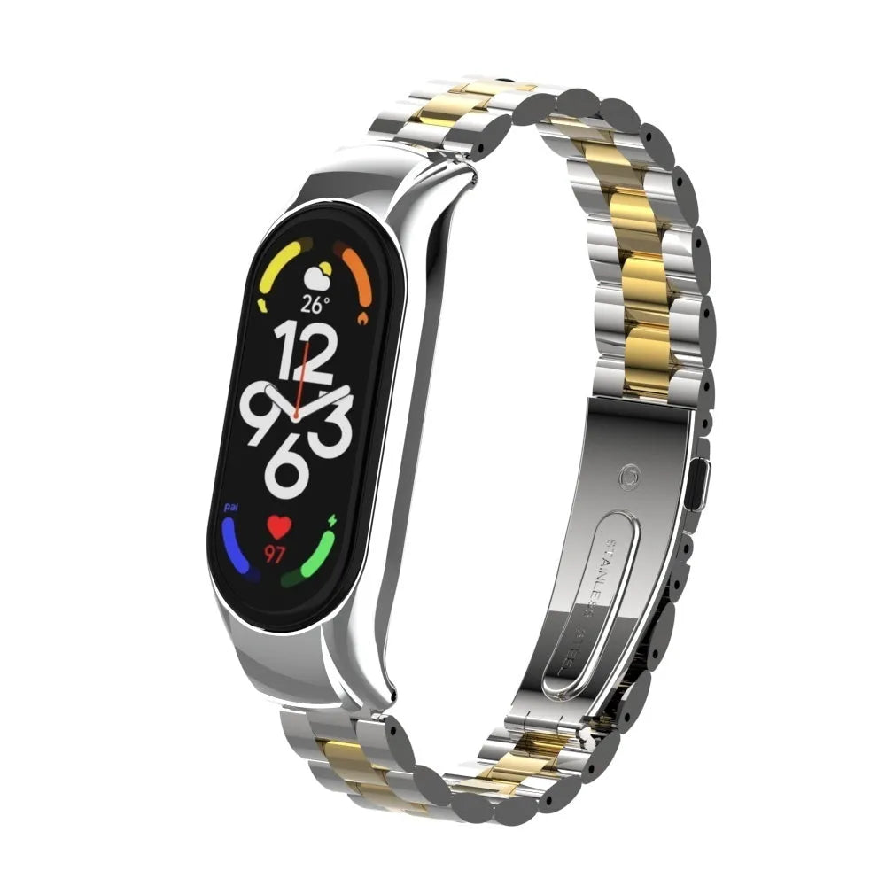 Steel Strap, silver/gold, on a watch, 3/4 front view