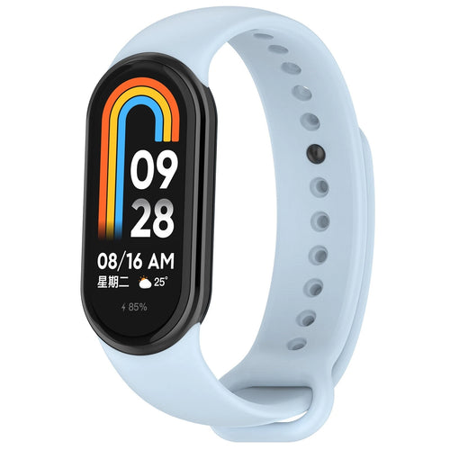 Silicone Strap, light blue, on a watch, 3/4 front view