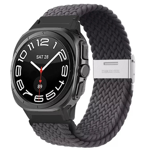 Braided Nylon Strap, dark grey, on a watch, 3/4 front view