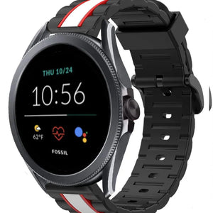 Silicone Special Edition Strap, black/white, on a watch, 3/4 front view