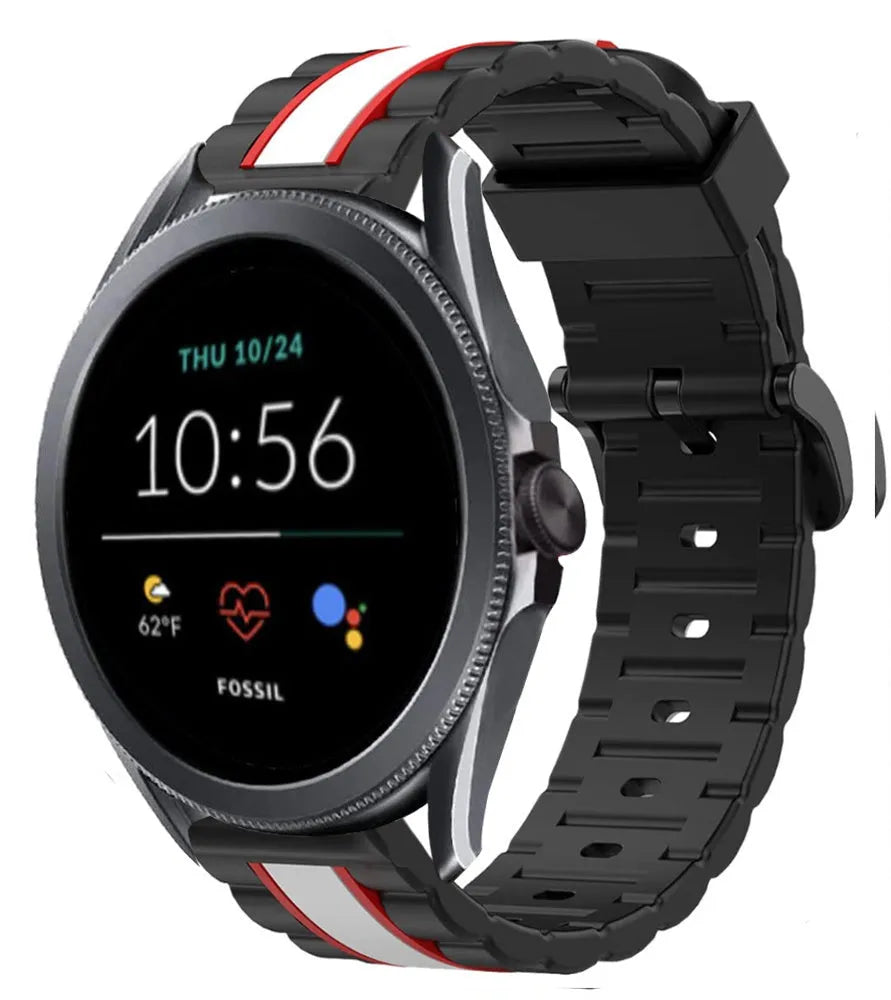 Silicone Special Edition Strap, black/white, on a watch, 3/4 front view