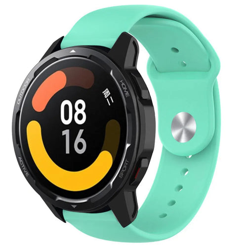 Silicone Sport Strap, aqua, on a watch, 3/4 front view