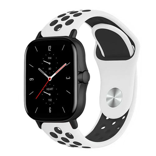 Silicone Sport Strap, white/black, on a watch, 3/4 front view