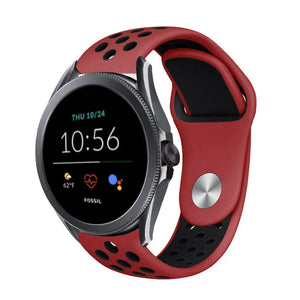 Silicone Sport Strap, red/black, on a watch, 3/4 front view