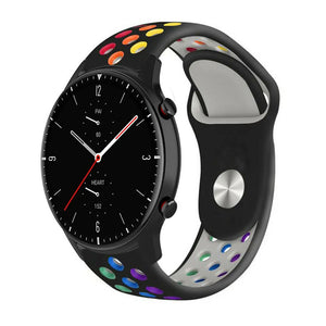 Silicone Sport Strap, black/colourful, on a watch, 3/4 front view