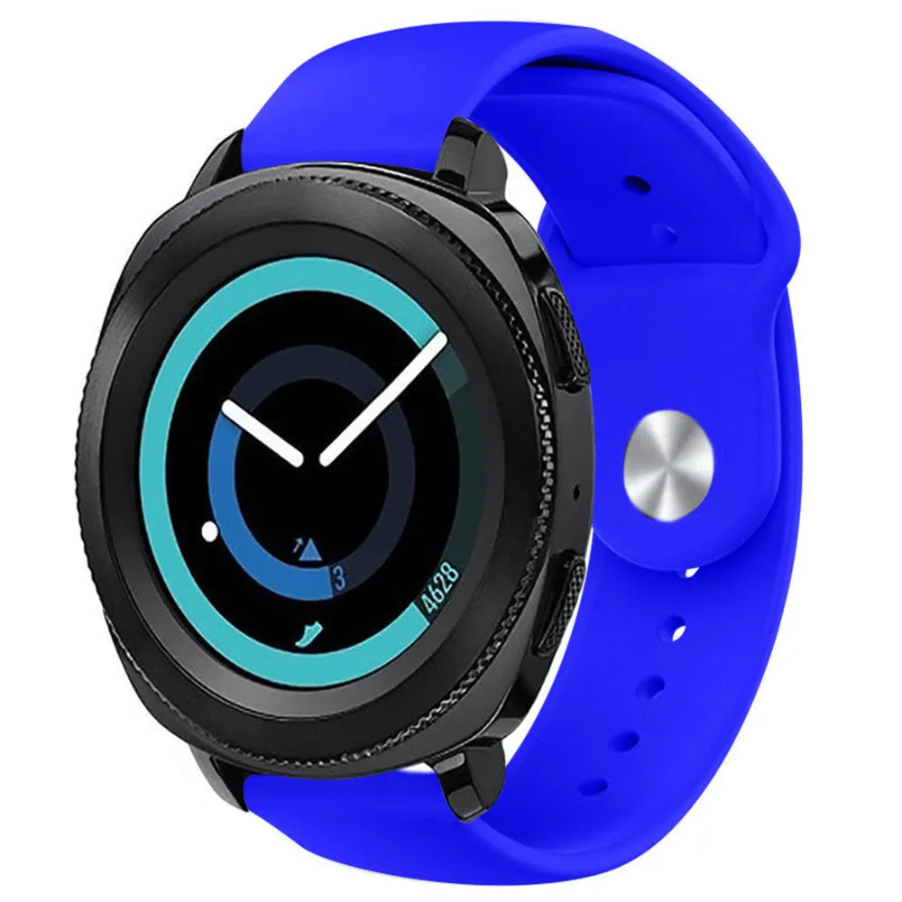 Silicone Sport Strap, blue, on a watch, 3/4 front view