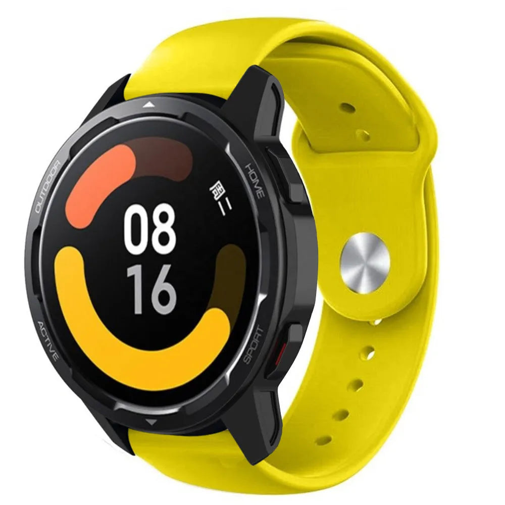 Silicone Sport Strap, yellow, on a watch, 3/4 front view