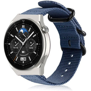 Nylon Buckle Strap, blue, on a watch, 3/4 front view
