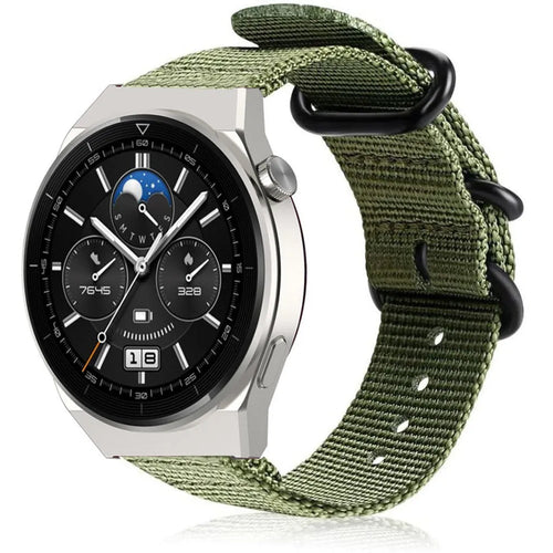 Nylon Buckle Strap, green, on a watch, 3/4 front view