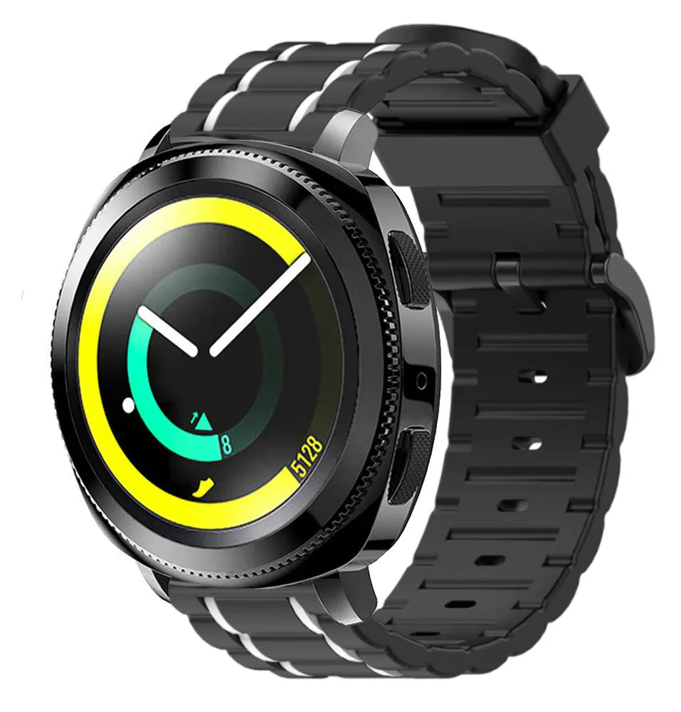Silicone Strap 'Tough', black/white, on a watch, 3/4 front view