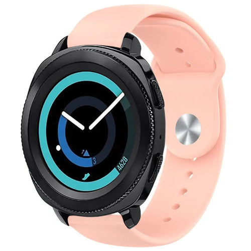 Silicone Sport Strap, pink, on a watch, 3/4 front view