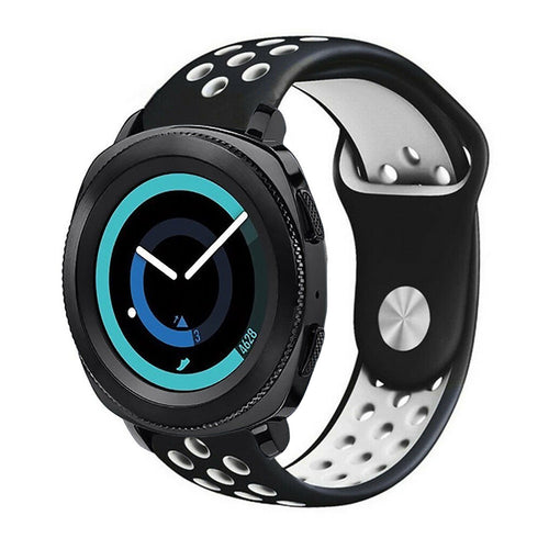 Silicone Sport Strap, black/white, on a watch, 3/4 front view