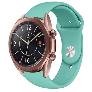 Silicone Sport Strap, aqua, on a watch, 3/4 front view