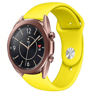 Silicone Sport Strap, yellow, on a watch, 3/4 front view