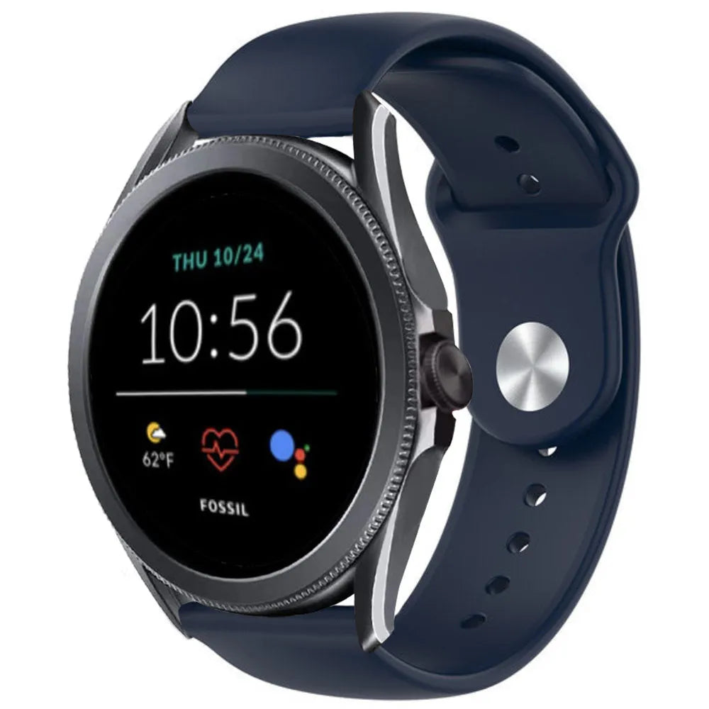 Silicone Sport Strap, dark blue, on a watch, 3/4 front view