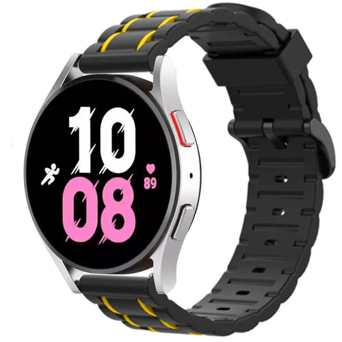 Silicone Strap 'Tough', black/yellow, on a watch, 3/4 front view