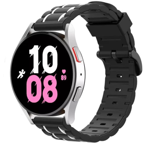 Silicone Strap 'Tough', black/white, on a watch, 3/4 front view