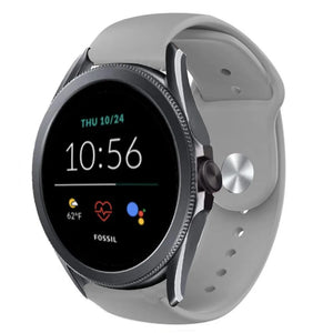Silicone Sport Strap, grey, on a watch, 3/4 front view
