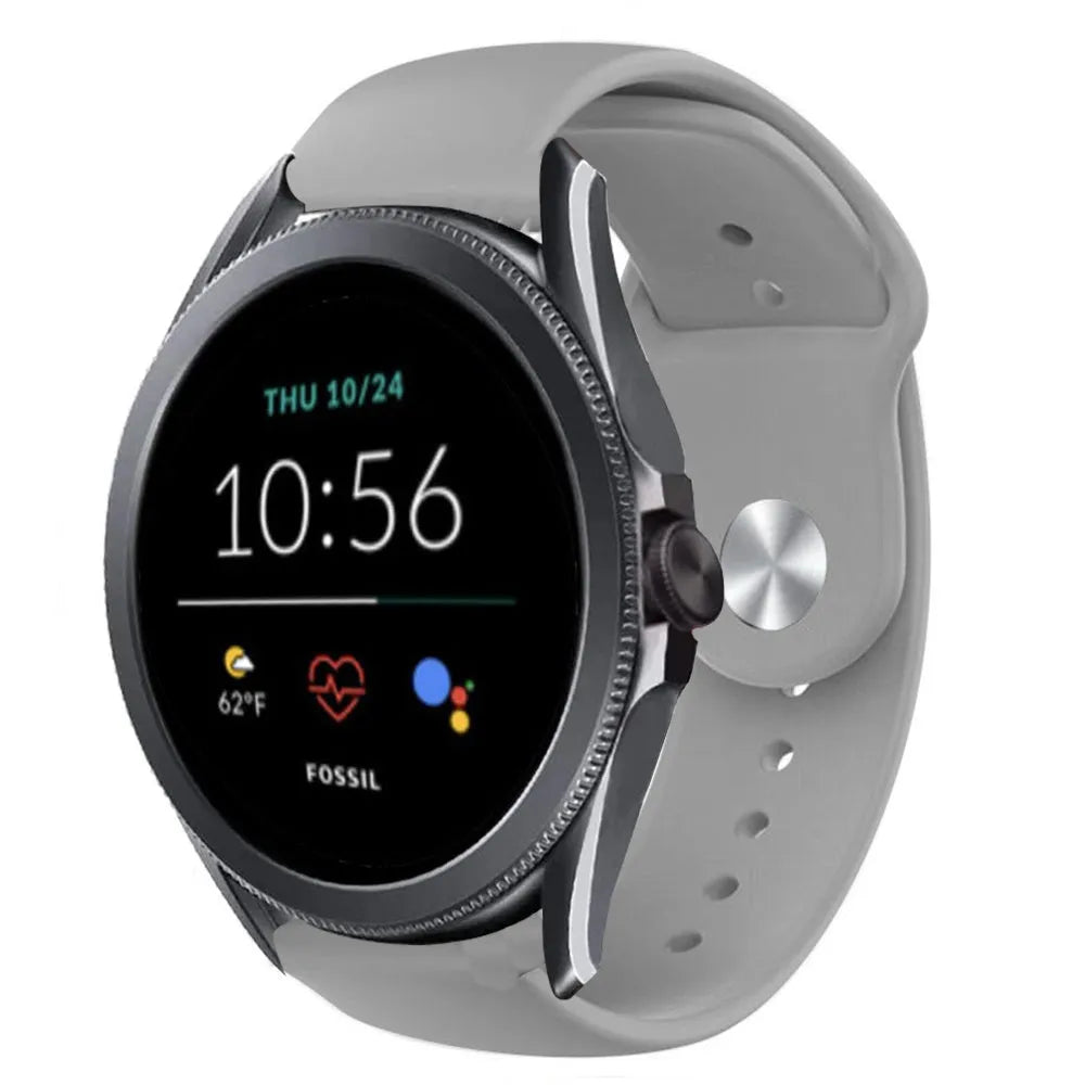 Silicone Sport Strap, grey, on a watch, 3/4 front view