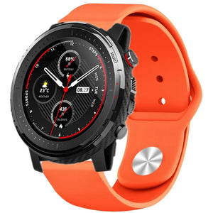 Silicone Sport Strap, orange, on a watch, 3/4 front view