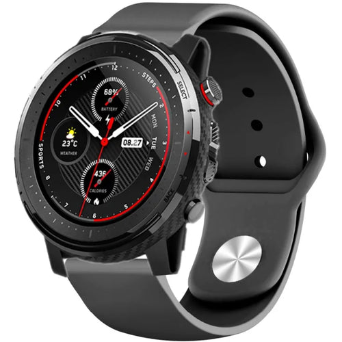 Silicone Sport Strap, black, on a watch, 3/4 front view
