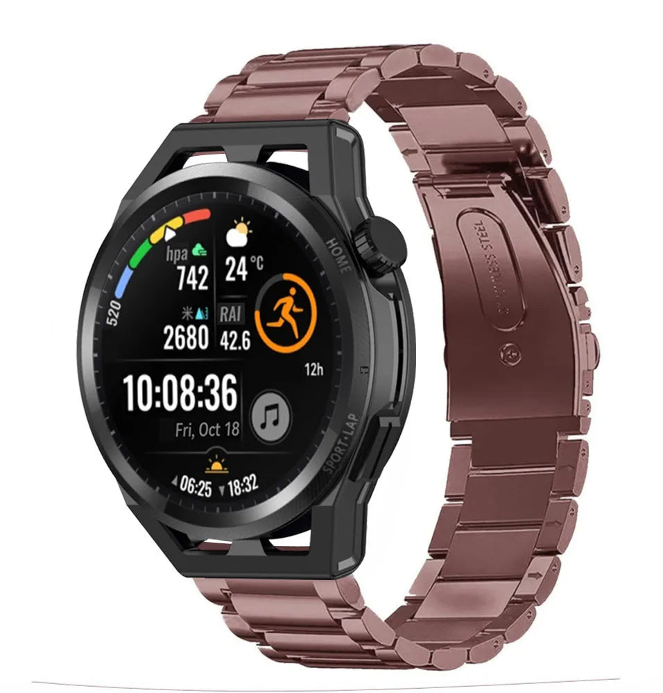 Steel Strap, bronze, on a watch, 3/4 front view