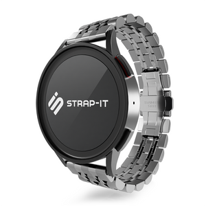 Steel Link Strap 'Duo', silver, on a watch, 3/4 front view