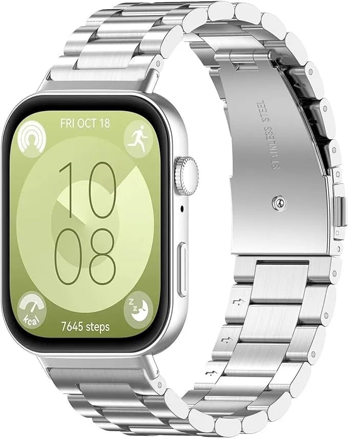 Steel Strap, silver, on a watch, 3/4 front view