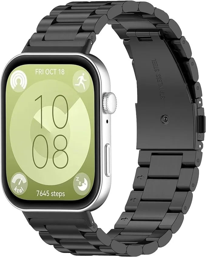 Steel Strap, black, on a watch, 3/4 front view