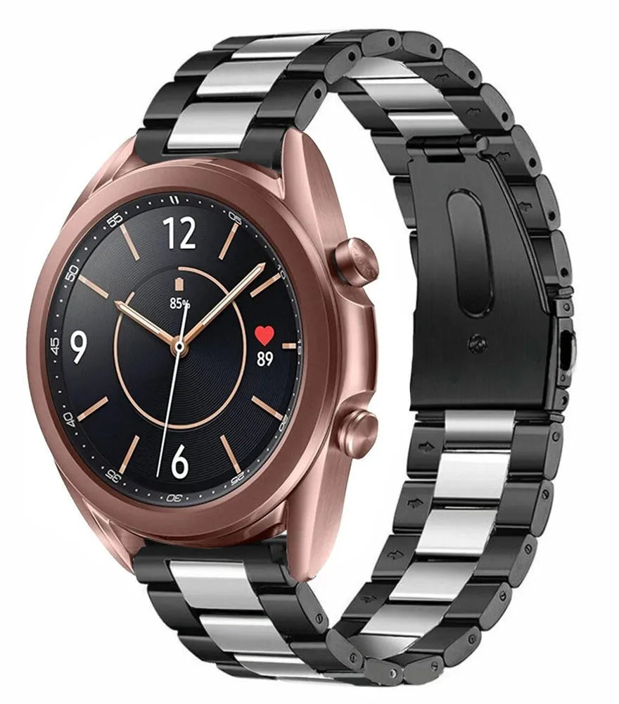 Steel Strap, black/silver, on a watch, 3/4 front view