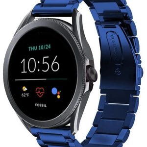 Steel Strap, blue, on a watch, 3/4 front view