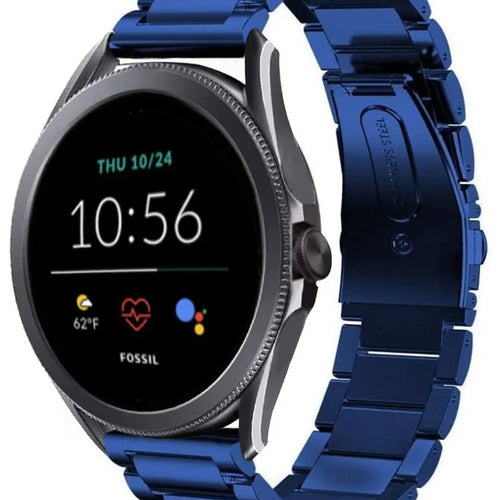 Steel Strap, blue, on a watch, 3/4 front view