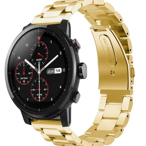 Steel Strap, gold, on a watch, 3/4 front view