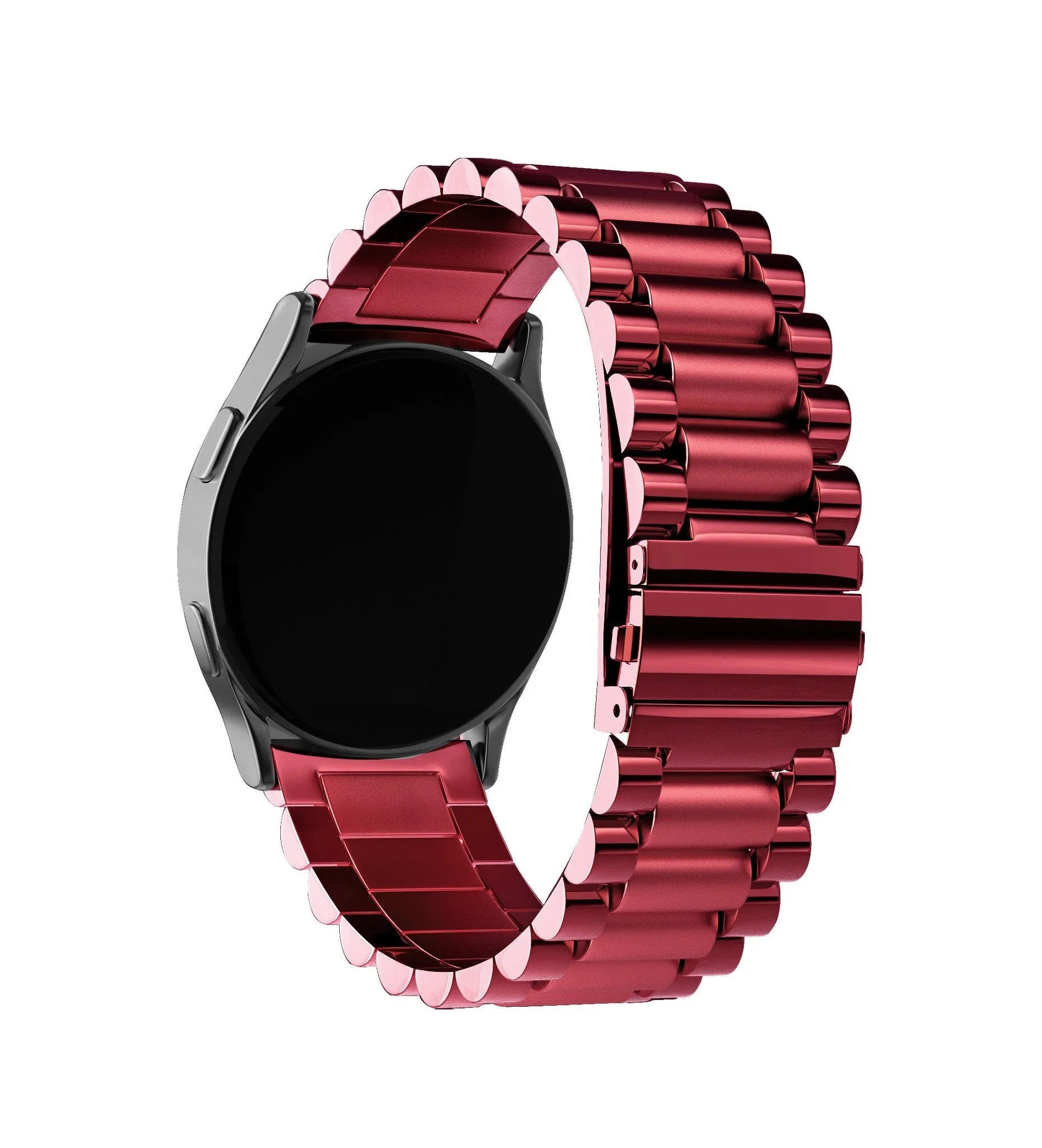 Steel Strap, wine red, on a watch, 3/4 front view