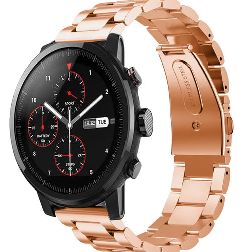 Steel Strap, rose gold, on a watch, 3/4 front view