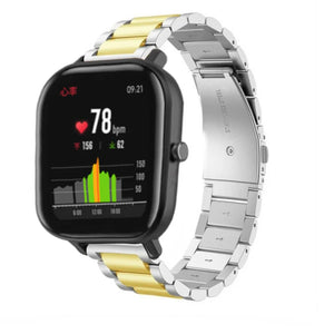 Steel Strap, silver/gold, on a watch, 3/4 front view