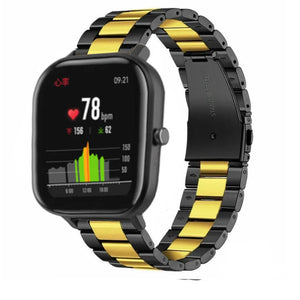 Steel Strap, black/gold, on a watch, 3/4 front view