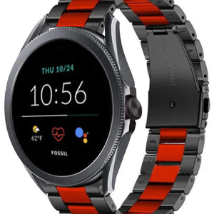 Steel Strap, black/red, on a watch, 3/4 front view