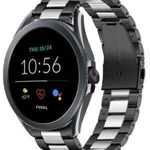 Steel Strap, black/silver, on a watch, 3/4 front view