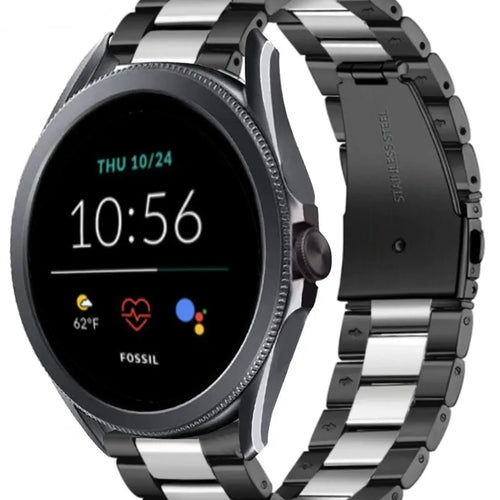 Steel Strap, black/silver, on a watch, 3/4 front view